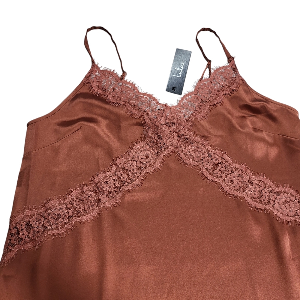 Lulu's Sweetest Kiss Rust Orange Satin Lace Cami Top - Picture 9 of 16